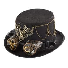 Steampunk Top Hat Elk Gears Chain Goggles