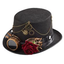 Steampunk Top Hat Rose Gears Chains Goggles