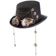 Steampunk Top Hat Goggles Gears Chains Black