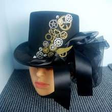Steampunk Top Hat Gears Wing Black Lace