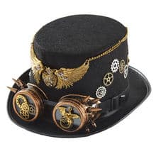 Steampunk Top Hat With Goggles Antique Gold Color