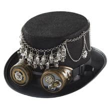 Steampunk Top Hat Black Skulls Magic Goggles