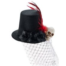 Steampunk Mini Top Hat Vintage Retro Rose Skull Feather