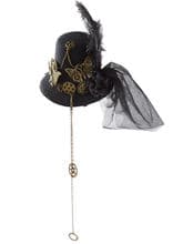 Steampunk Mini Top Hat Black Hairpin Gears