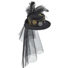 Steampunk Mini Top Hat Gear Chain Feather Cosplay