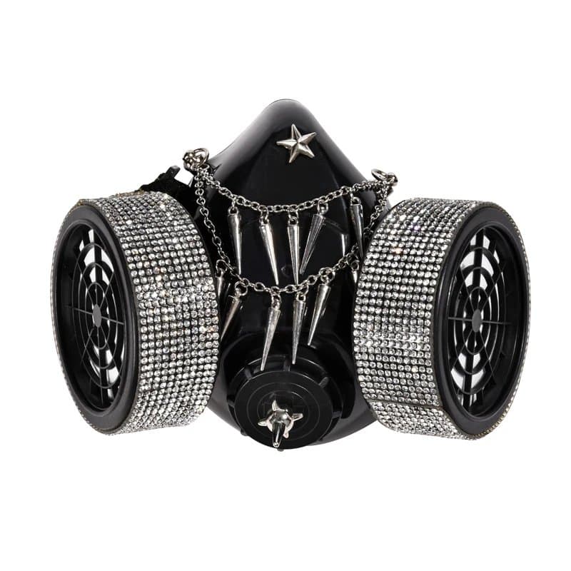 Steampunk Gas Mask Crystal Spikes Chain Respirator